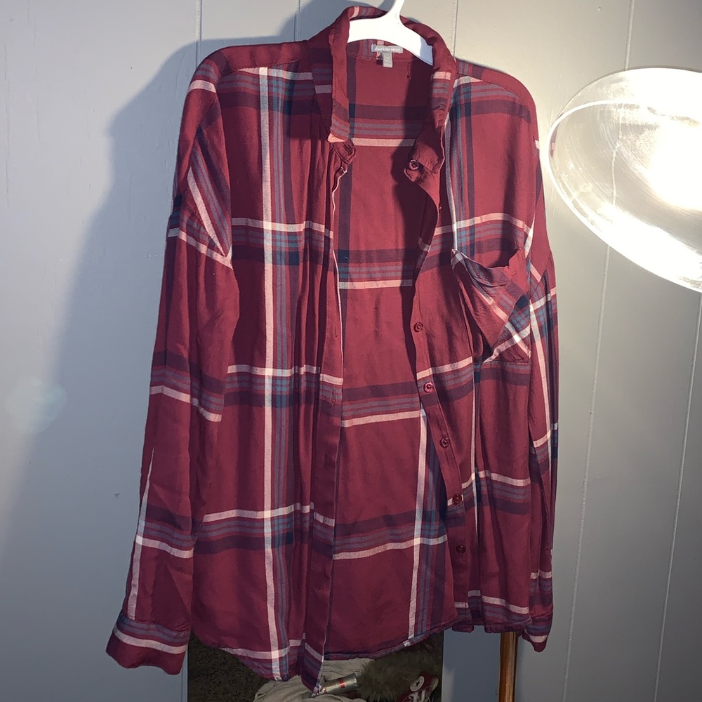 Maroon w/ white, blue/navy blue Plaid Button - Up